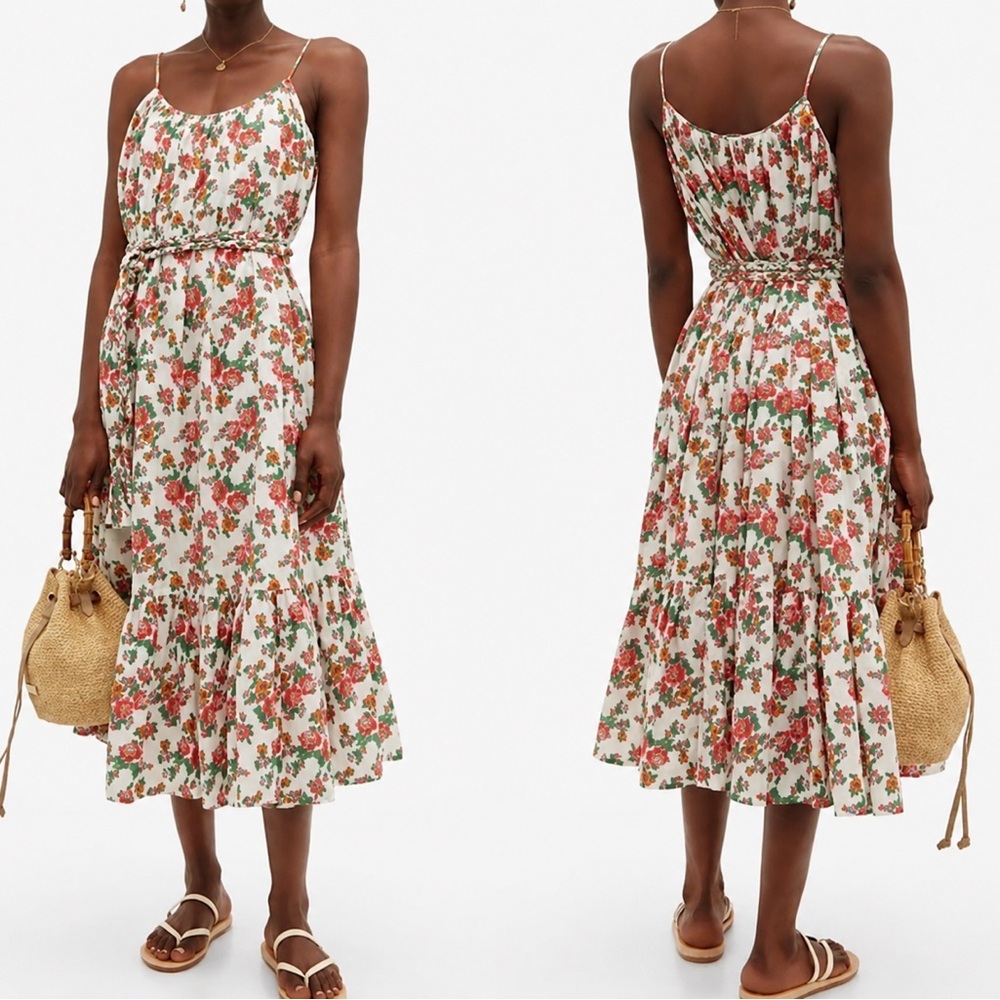 RHODE Floral Print Midi Dress Spaghetti Strap Tiered Size S